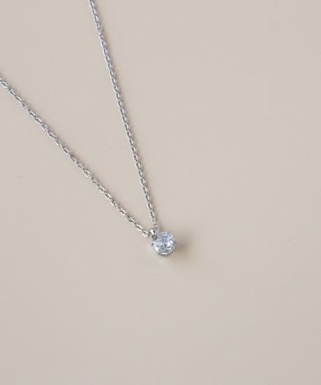 【金アレ対応】Heart & Cupid 一粒ジルコニアネックレス 4mm シルバーカラー