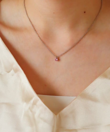 【金アレ対応】桜ピンクジルコニアネックレス 3mm シルバーカラー