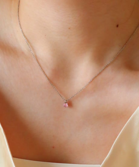 【金アレ対応】桜ピンクジルコニアネックレス 4mm シルバーカラー