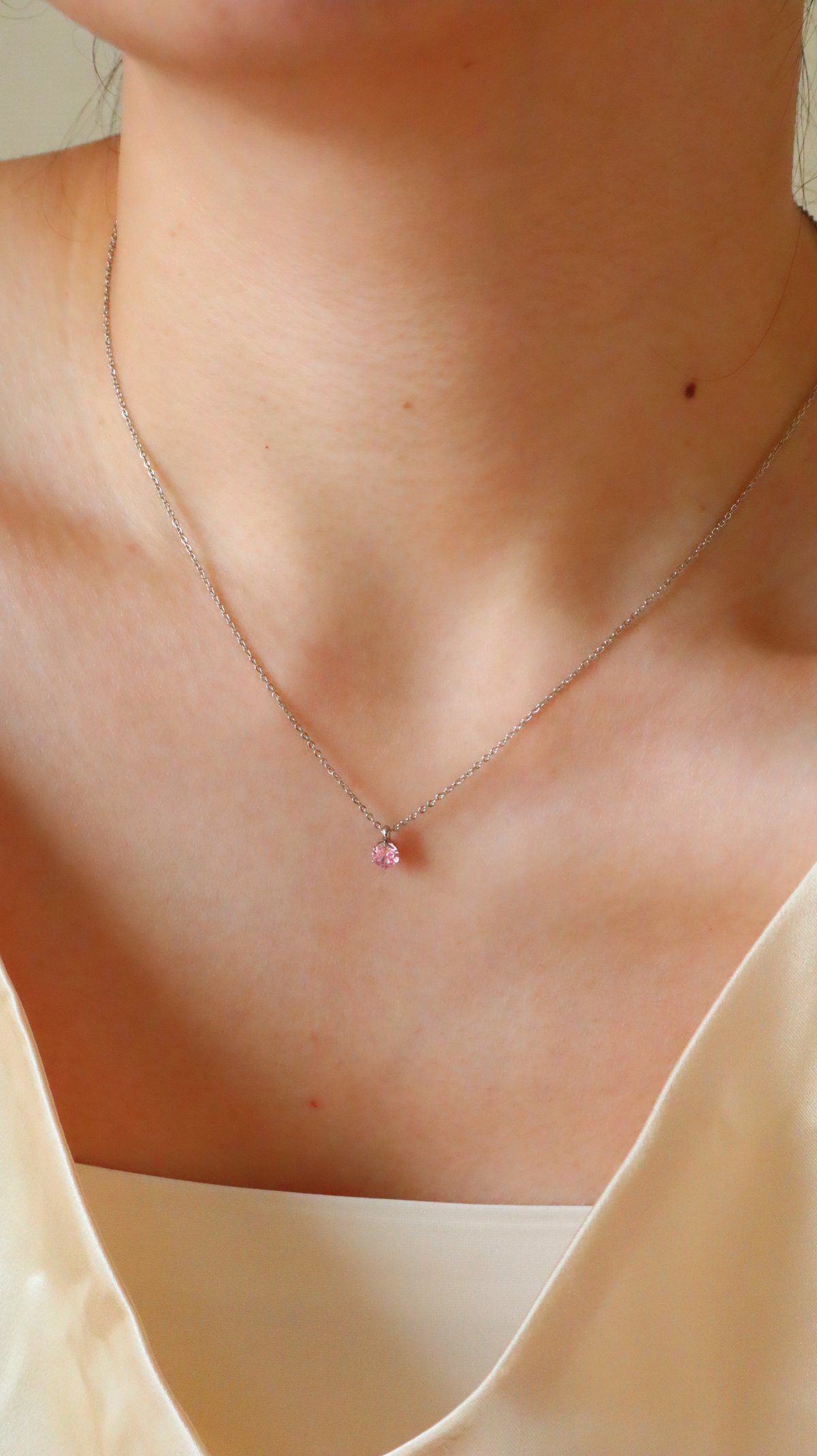 金アレ対応】桜ピンクジルコニアネックレス 4mm シルバーカラー | mikka