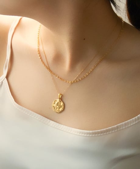 【金アレ対応】シンプルコインネックレスの重ね付けセット