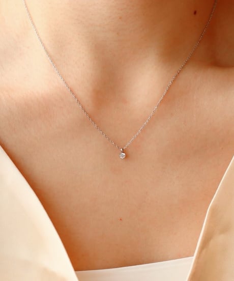 【金アレ対応】Heart & Cupid 一粒ジルコニアネックレス 3mm シルバーカラー