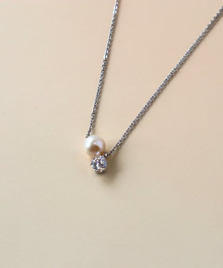 【金アレ対応】Heart & Cupid 一粒ジルコニア&AAA淡水パールネックレス (large)  シルバーカラー