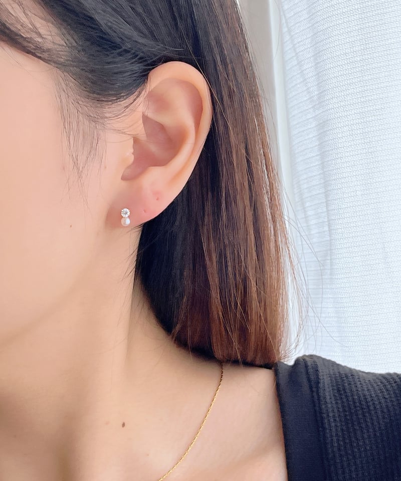 金アレ対応】Heart & Cupid ジルコニアパールピアス 3mm | mikka 金アレ対応】Heart & Cupid ジルコニアパールピアス 3mm | mikka