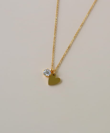 【金アレ対応】ハートチャームネックレス  Heart & Cupidジルコニア(large)