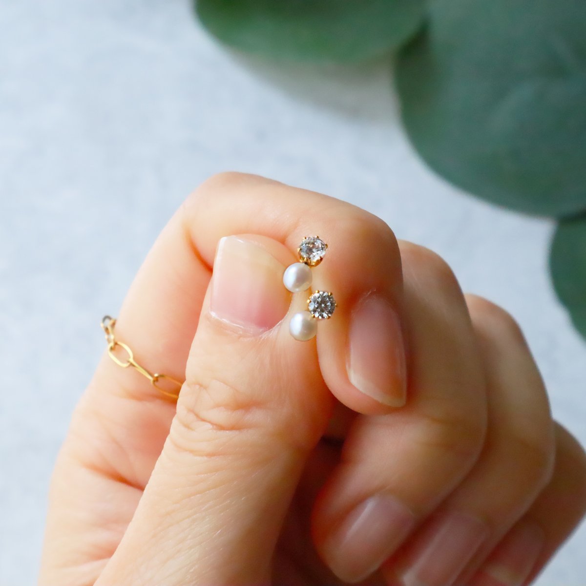 金アレ対応】Heart & Cupid ジルコニアパールピアス 3mm | mikka