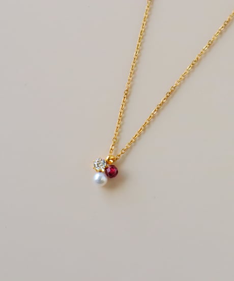 【金アレ対応】リュールネックレス ガーネット Heart & Cupidジルコニア&AAA淡水パール