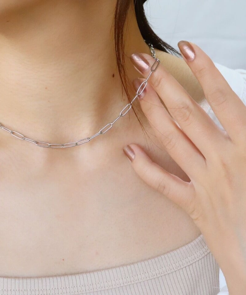 金アレ対応】スクエアデザインチェーンネックレスシルバー | mikka