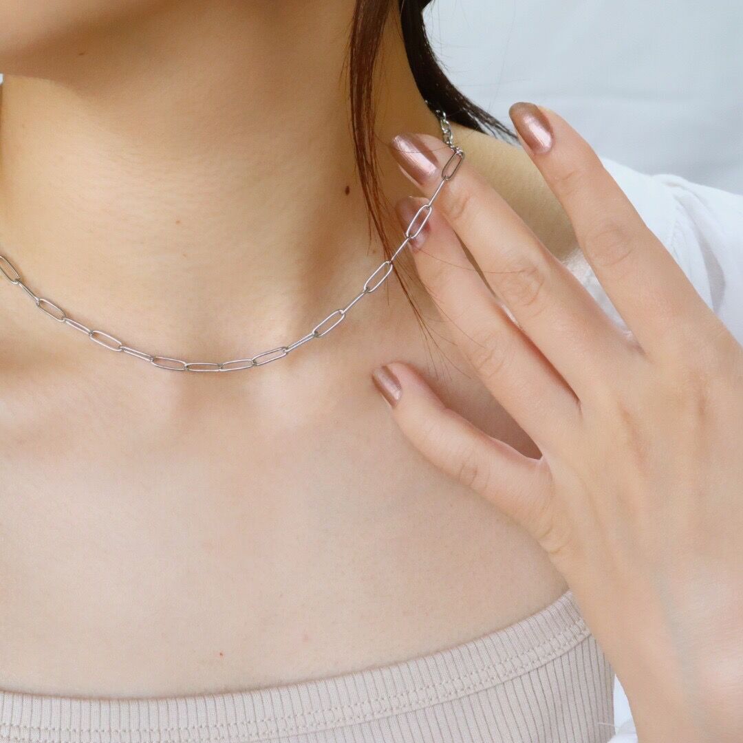 M.U.L. スクエアチェーンネックレスシルバー　新品未使用 金アレ対応】スクエアデザインチェーンネックレスシルバー | mikka