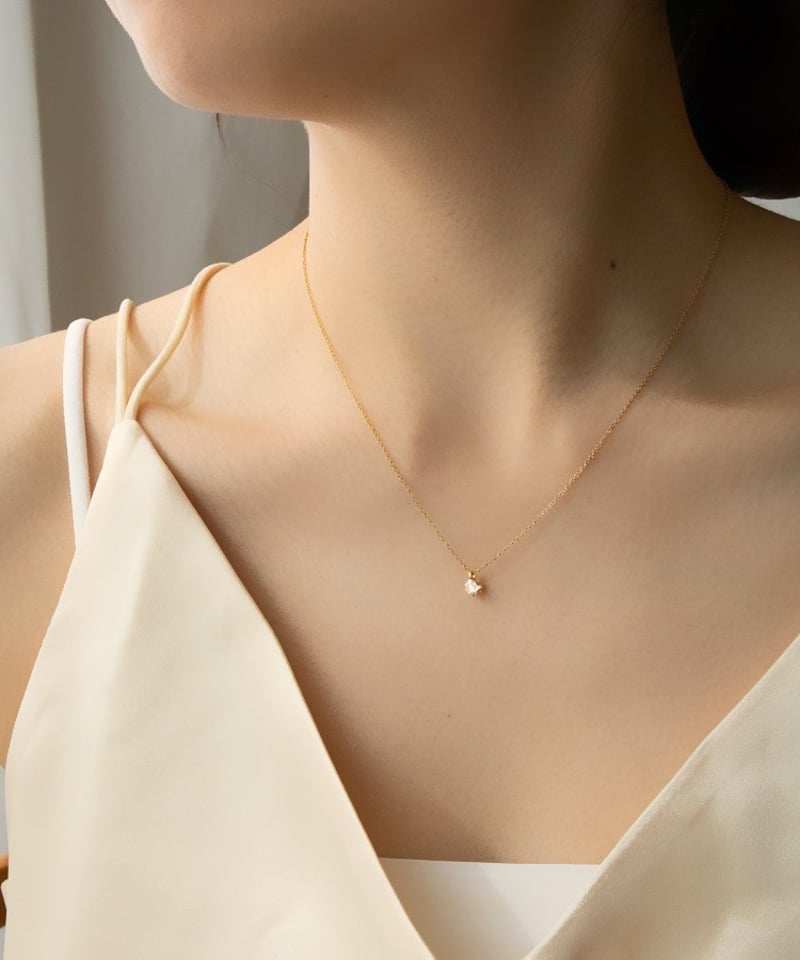 金アレ対応】Heart & Cupid 一粒ジルコニアネックレス 4mm | mikka