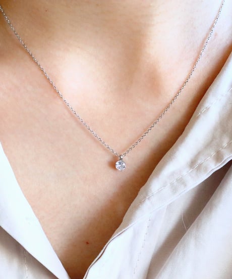 【金アレ対応】Heart & Cupid 一粒ジルコニアネックレス 4mm シルバーカラー