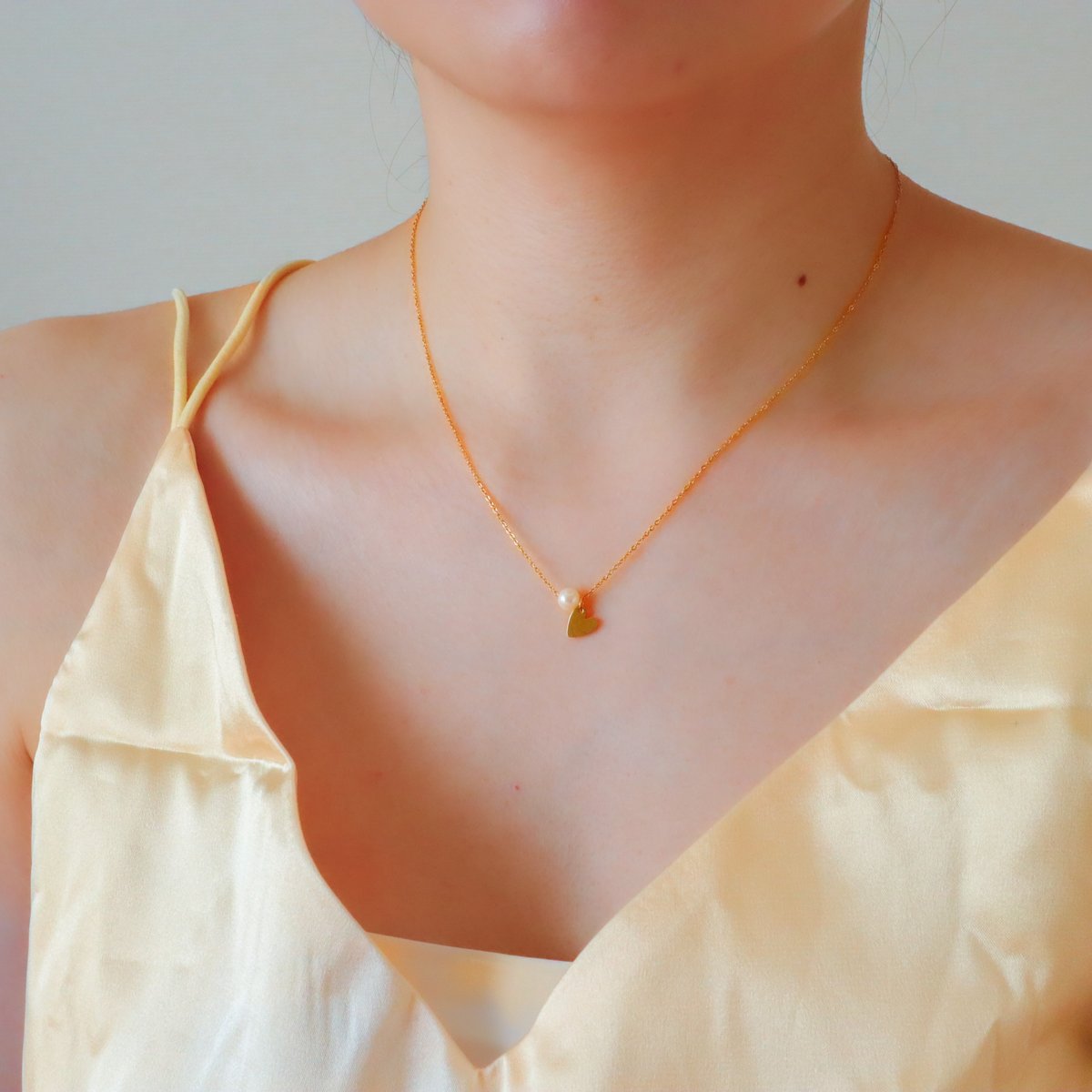 金アレ対応】AAA淡水パールハートチャームネックレス | mikka