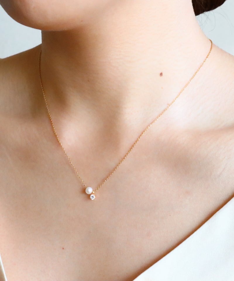 金アレ対応】Heart & Cupid 一粒ジルコニア&AAA淡水パールネックレス