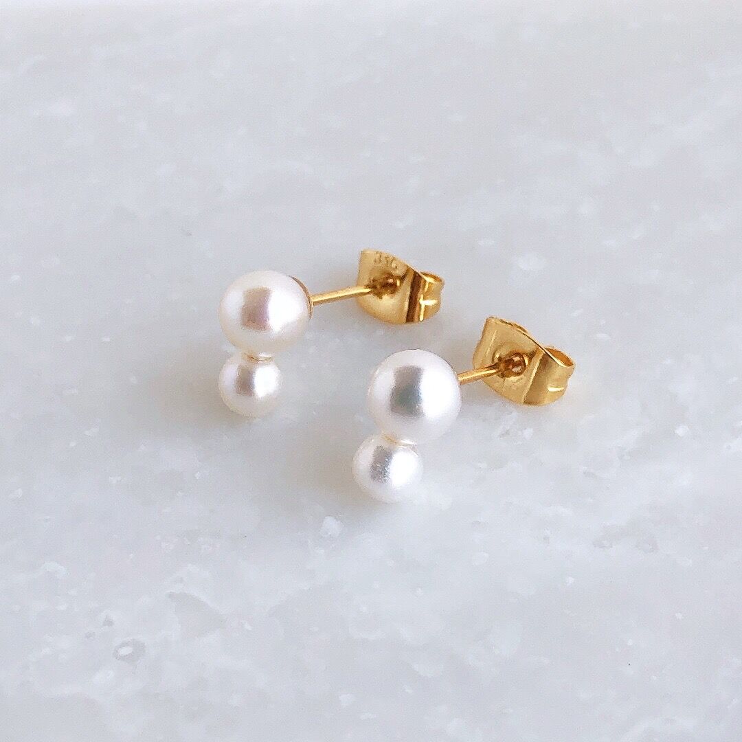 金アレ対応】淡水パールの雪だるまピアス(イヤリング可) | mikka