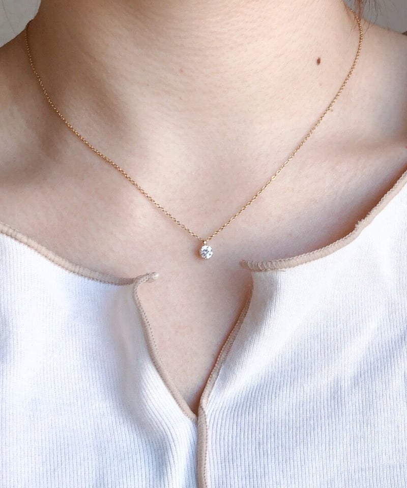 e.m. 4点ジルコニア ネックレス 金アレ対応】Heart & Cupid 一粒ジルコニアネックレス 4mm | mikka