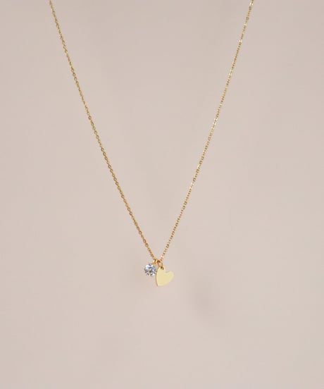 【金アレ対応】ハートチャームネックレス  Heart & Cupidジルコニア(large)