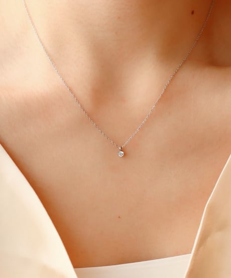 【金アレ対応】Heart & Cupid 一粒ジルコニアネックレス 3mm シルバーカラー