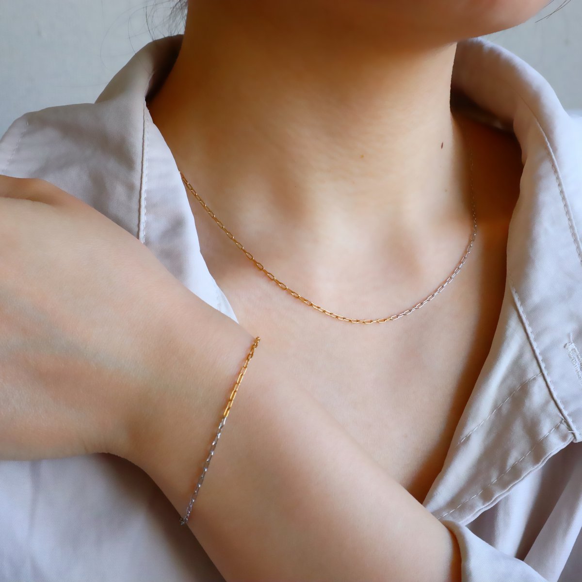 金アレ対応】ミニ スクエアチェーンブレスレット（コンビ） | mikka