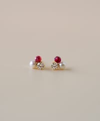 【金アレ対応】リュールピアス ガーネット Heart & Cupidジルコニア&AAA淡水パール