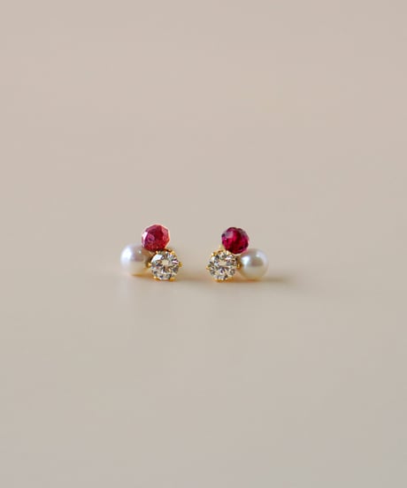 【金アレ対応】リュールピアス ガーネット Heart & Cupidジルコニア&AAA淡水パール