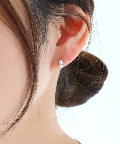 【金アレ対応】Heart & Cupid ジルコニアパールピアス 3mm(シルバーカラー)