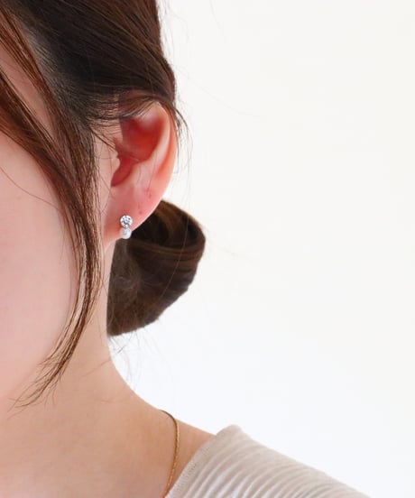 【金アレ対応】Heart & Cupid ジルコニアパールピアス 4mm(シルバーカラー)