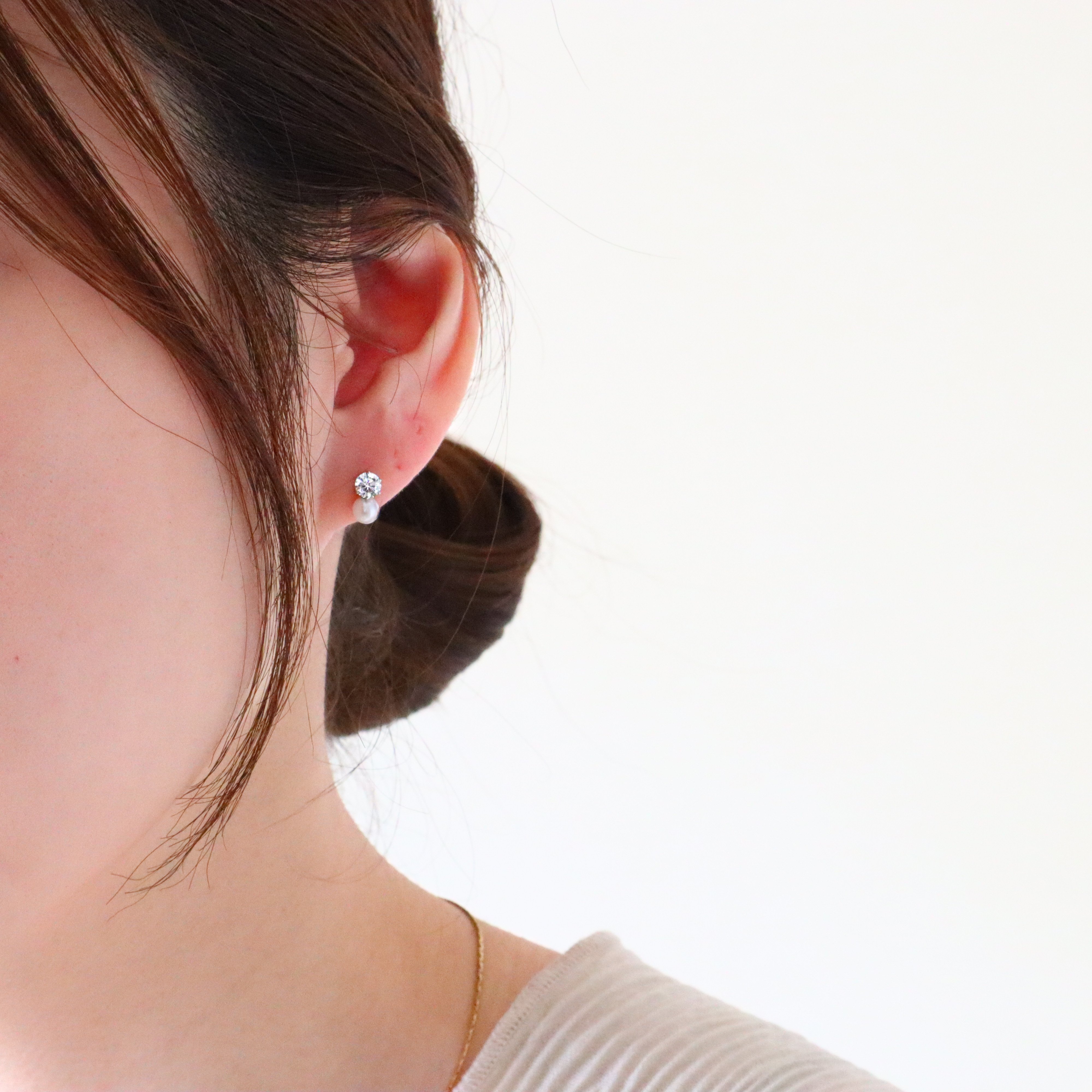 金アレ対応】Heart & Cupid ジルコニアパールピアス 4mm(シルバー