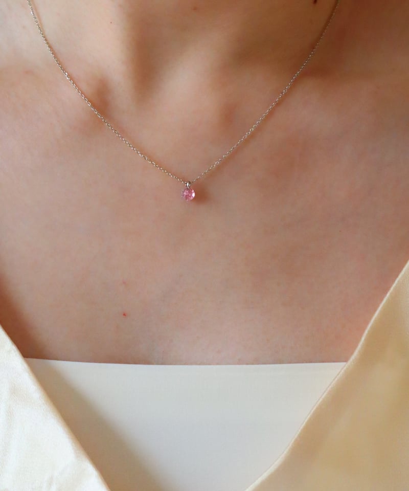 金アレ対応】桜ピンクジルコニアネックレス 4mm シルバーカラー