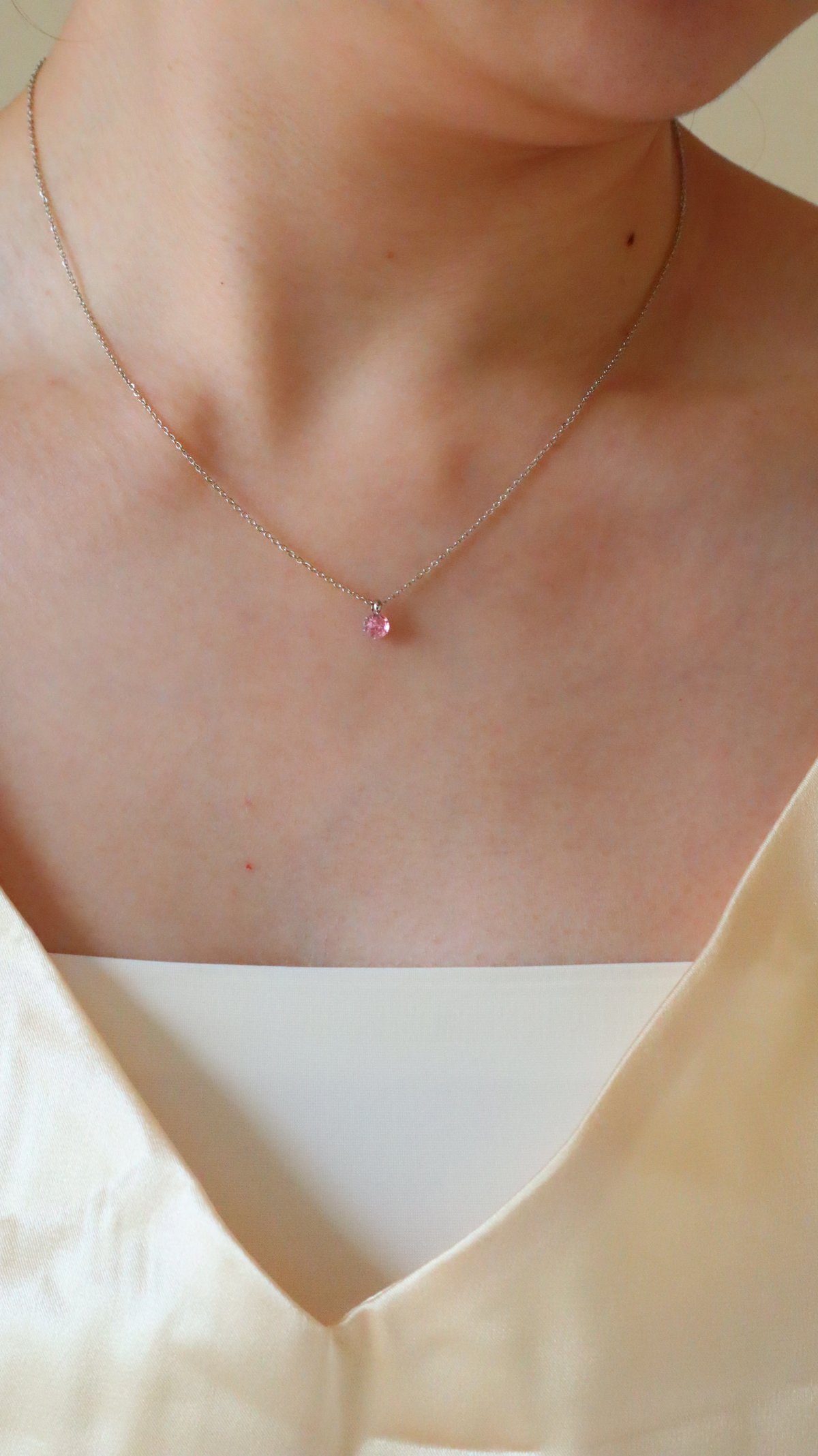 金アレ対応】桜ピンクジルコニアネックレス 4mm シルバーカラー