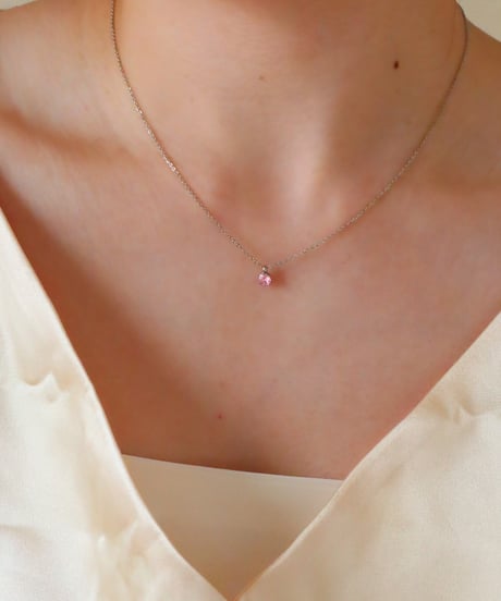 【金アレ対応】桜ピンクジルコニアネックレス 4mm シルバーカラー