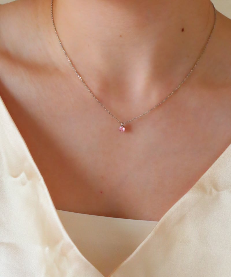 金アレ対応】桜ピンクジルコニアネックレス 4mm シルバーカラー | mikka