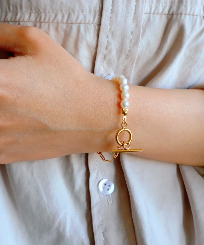 金アレ対応】パールチェーンブレスレット | mikka