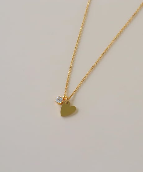 【金アレ対応】ハートチャームネックレス Heart & Cupidジルコニア(small)