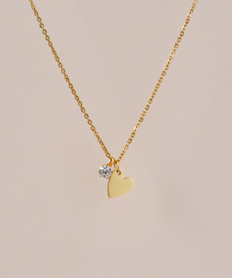 【金アレ対応】ハートチャームネックレス Heart & Cupidジルコニア(small)