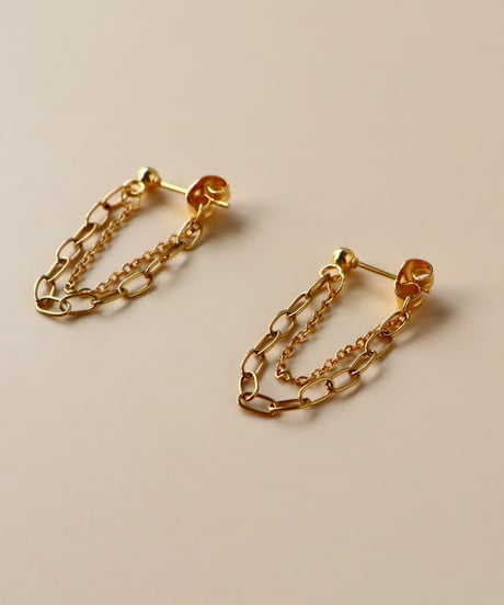 【金アレ対応】スクエアチェーンループピアス