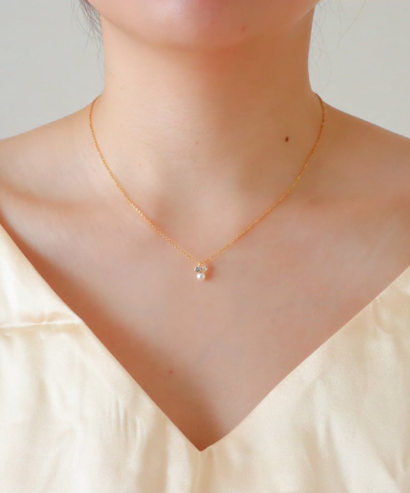 美品★ K10 YG TAKE UP ネックレス 淡水パール ジルコニア 金アレ対応】リュールネックレス Heart & Cupidジルコニア&AAA淡水