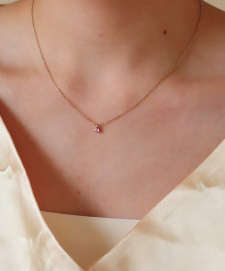 【金アレ対応】桜ピンクジルコニアネックレス 3mm シルバーカラー