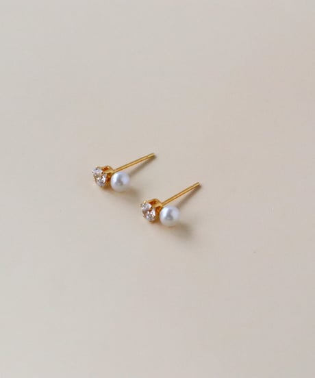 【金アレ対応】Heart & Cupid ジルコニアパールピアス 4mm