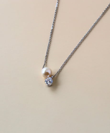【金アレ対応】Heart & Cupid 一粒ジルコニア&AAA淡水パールネックレス (small)シルバーカラー