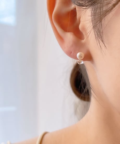 【金アレ対応】淡水パールとクリスタルのピアス(イヤリング可)