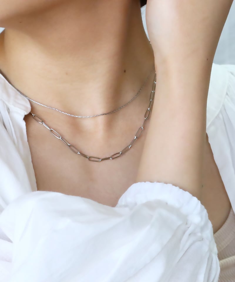 金アレ対応】スクエアデザインチェーンネックレスシルバー | mikka