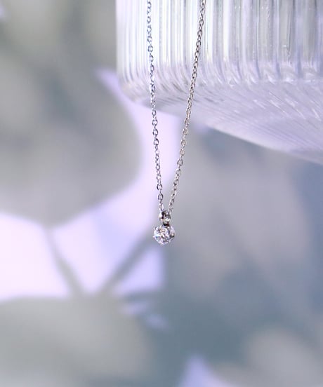 【金アレ対応】Heart & Cupid 一粒ジルコニアネックレス 3mm シルバーカラー