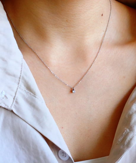 【金アレ対応】Heart & Cupid 一粒ジルコニアネックレス 3mm シルバーカラー