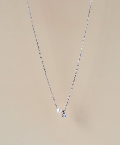 【金アレ対応】Heart & Cupid 一粒ジルコニア&AAA淡水パールネックレス (small)シルバーカラー