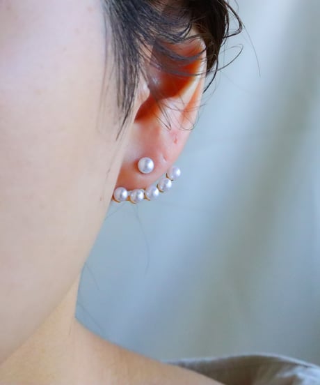 【金アレ対応】ツインパールバックキャッチピアス