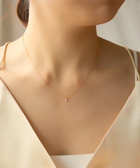 【金アレ対応】Heart & Cupid 一粒ジルコニアネックレス 3mm