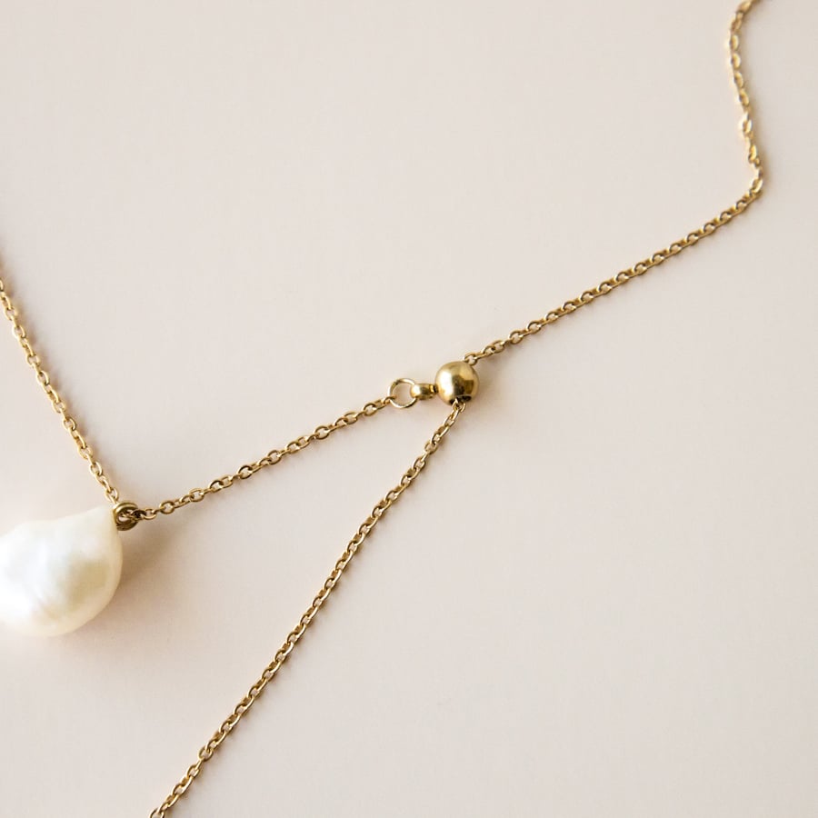 K18YG スライドアジャスター付き奄美大島バロックパールネックレス 金アレ対応】バロックパール スライドアジャスターネックレス | mikka