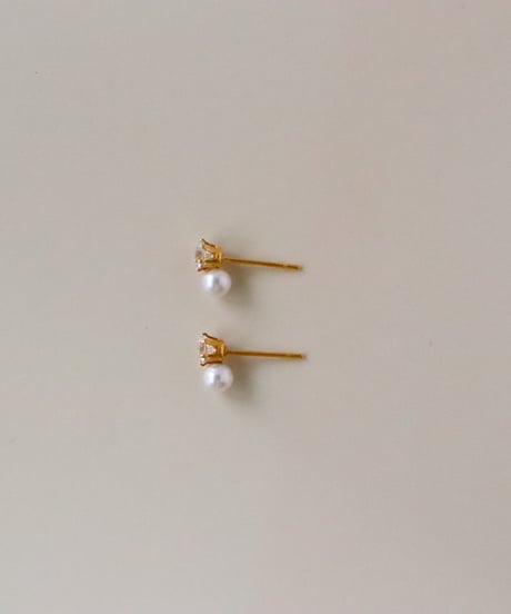 【金アレ対応】Heart & Cupid ジルコニアパールピアス 4mm