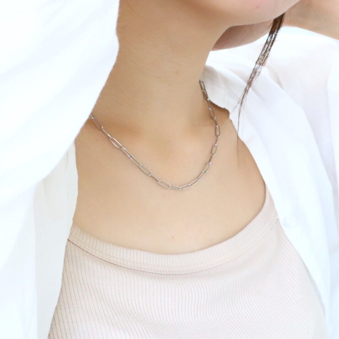 金アレ対応】スクエアデザインチェーンネックレスシルバー | mikka