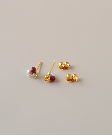 【金アレ対応】リュールピアス ガーネット Heart & Cupidジルコニア&AAA淡水パール